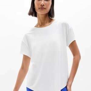 Athleta White Crew Neck |Yoga | Relaxed Fit-Front Raise | Size M/P | Athleisure